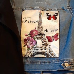 TIMOTHY WOODS BLUE DENIM JACKET PARIS PICTURE ON BACK